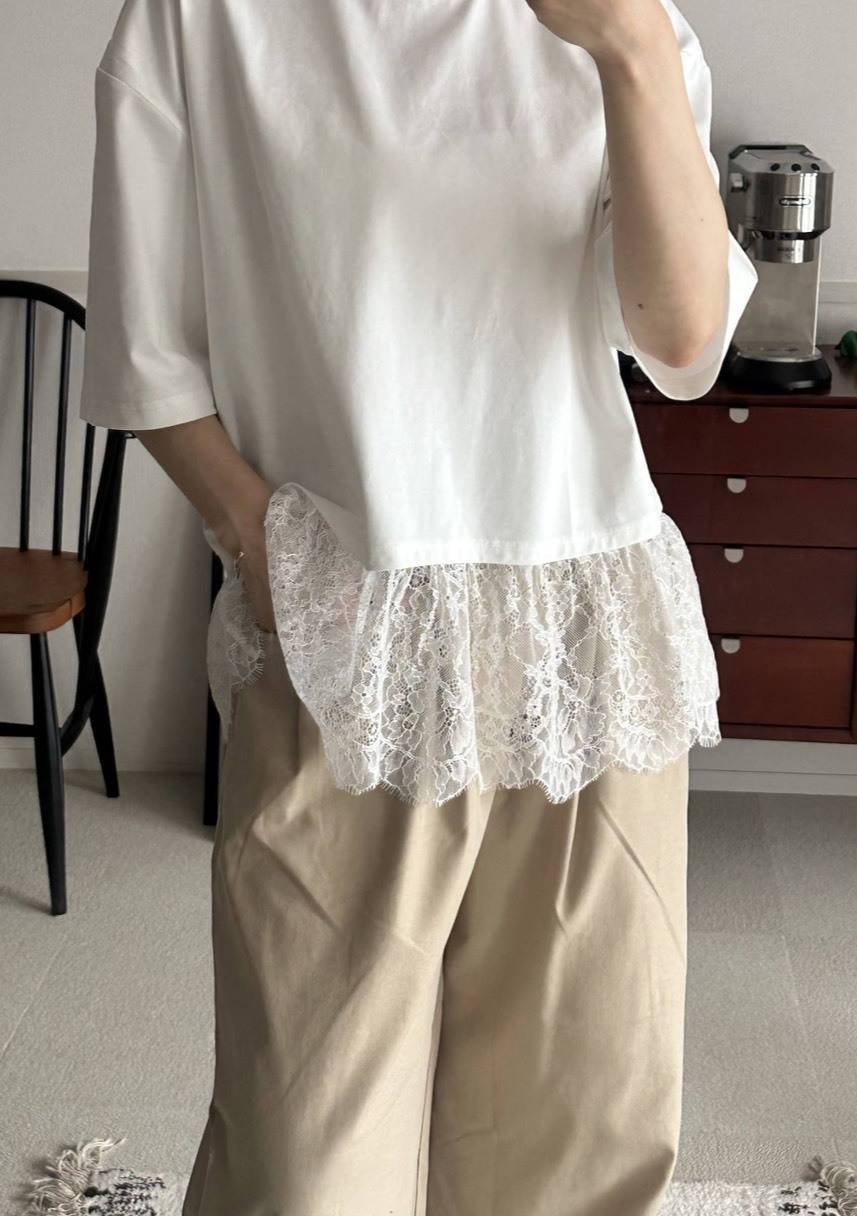 NOAHL 接触冷感レースドッキングTシャツ