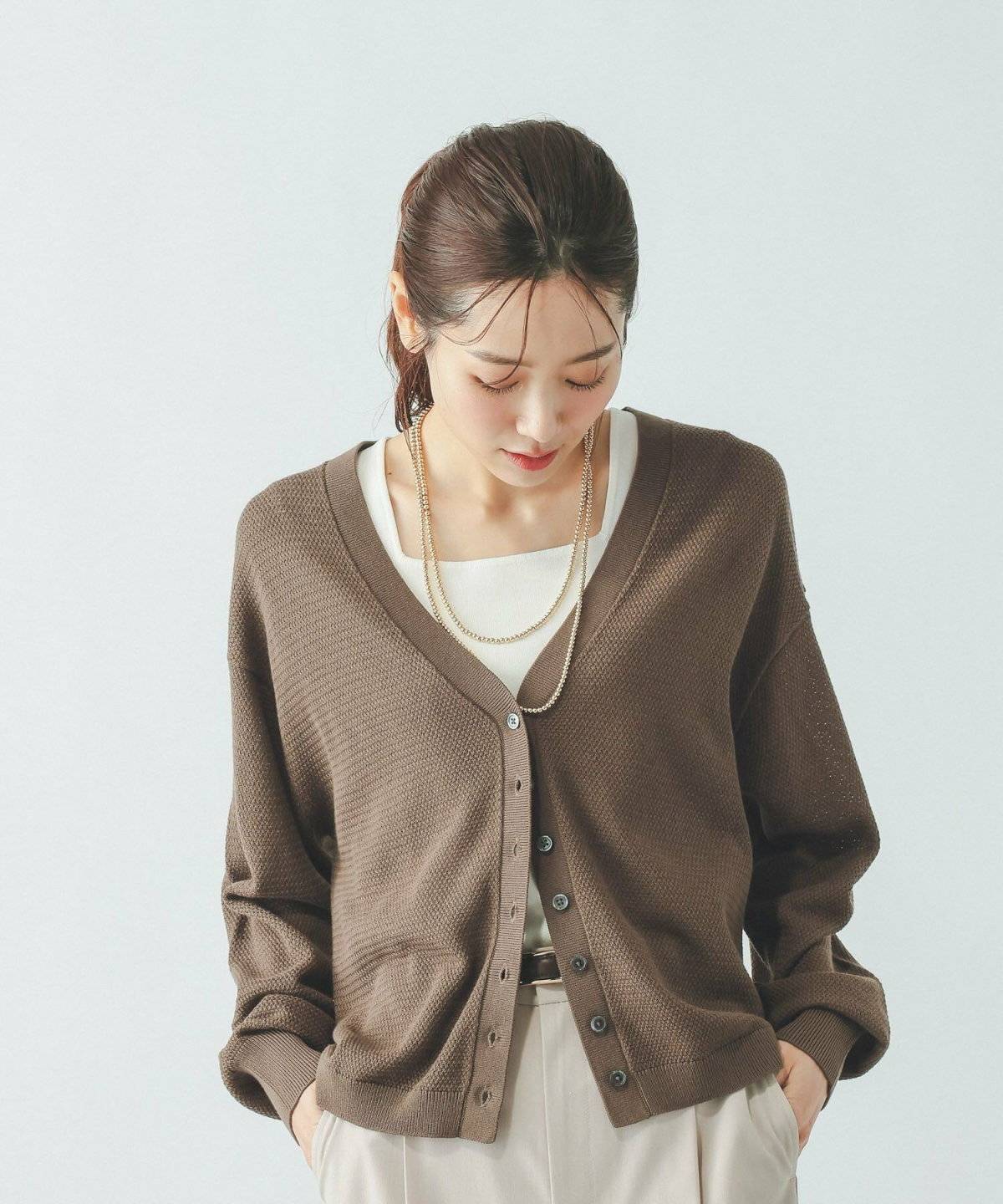 GLOBAL WORK 透けにくいメッシュニットカーディガン