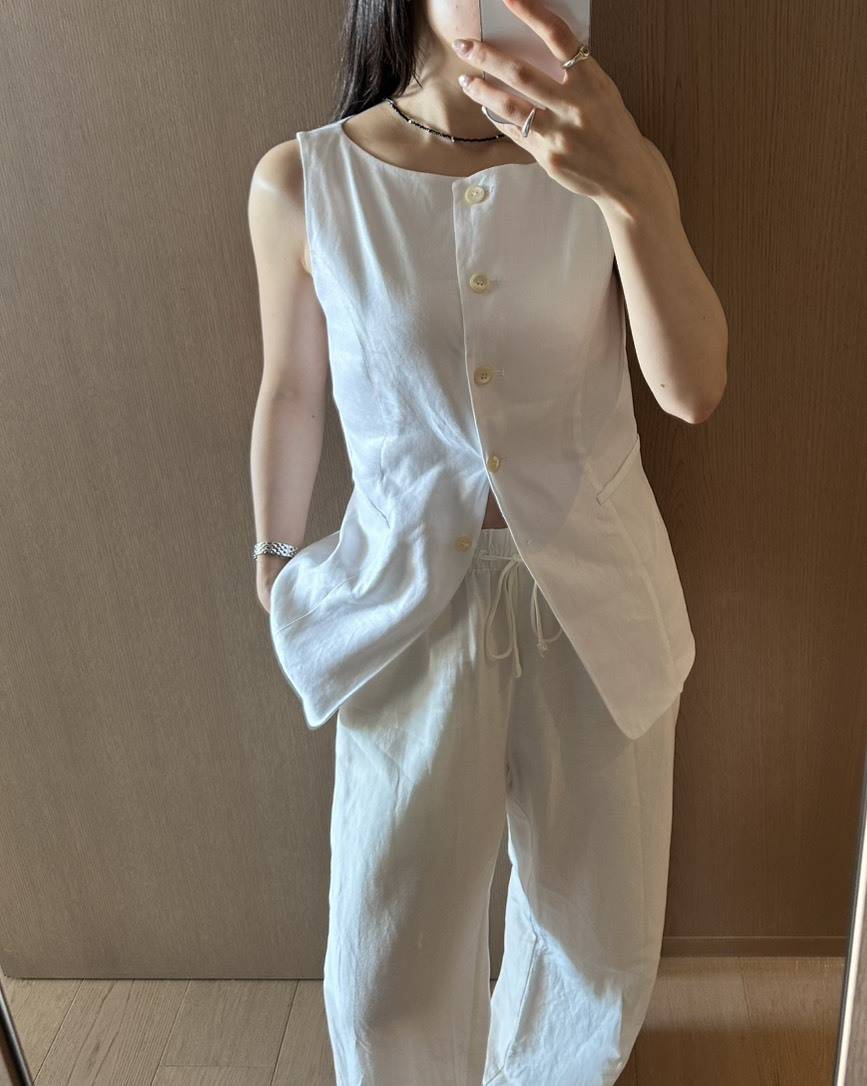 KUME LINEN BOAT-NECK VEST