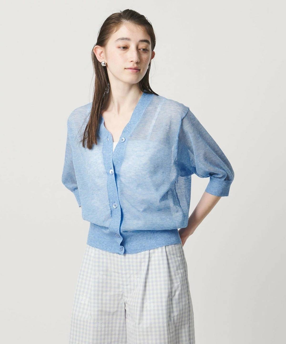 UNITED ARROWS シアー Vネック カーディガン -ウォッシャブル-