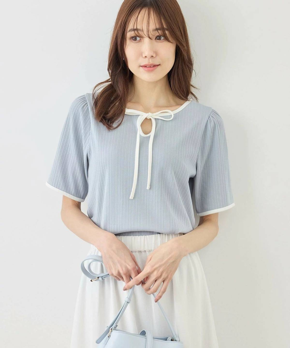 ROPE' PICNIC 前後2WAY配色テレコリボンディテールトップス
