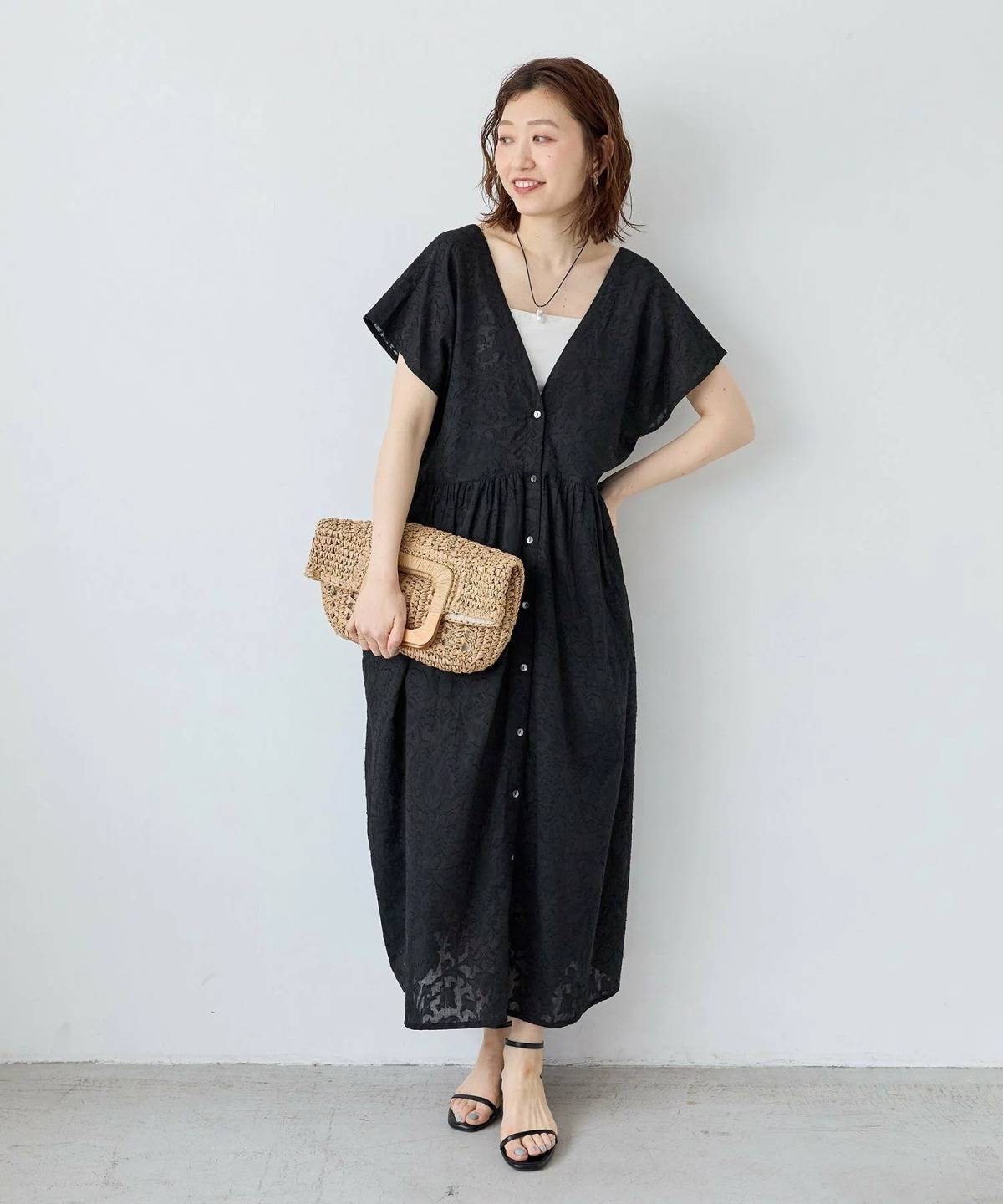 le.coeur blanc ジャガード2WAYシャツワンピース