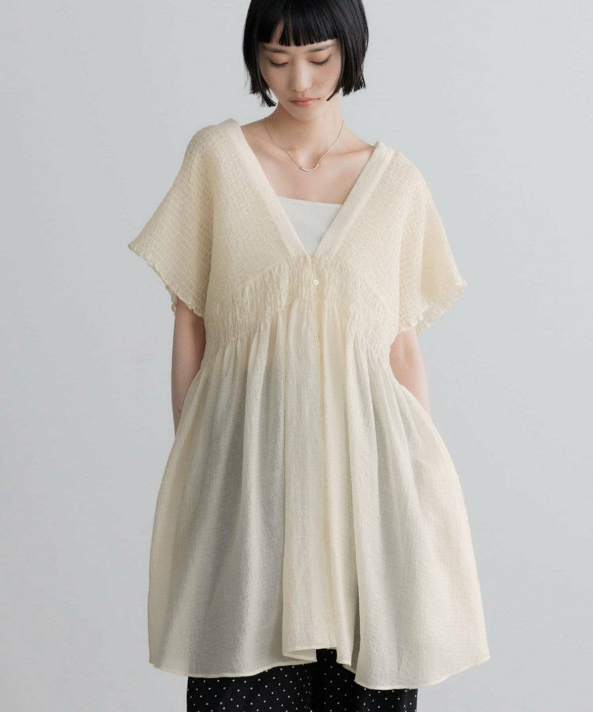 LOWRYS FARM シャーリングチュニックフレンチスリーブ