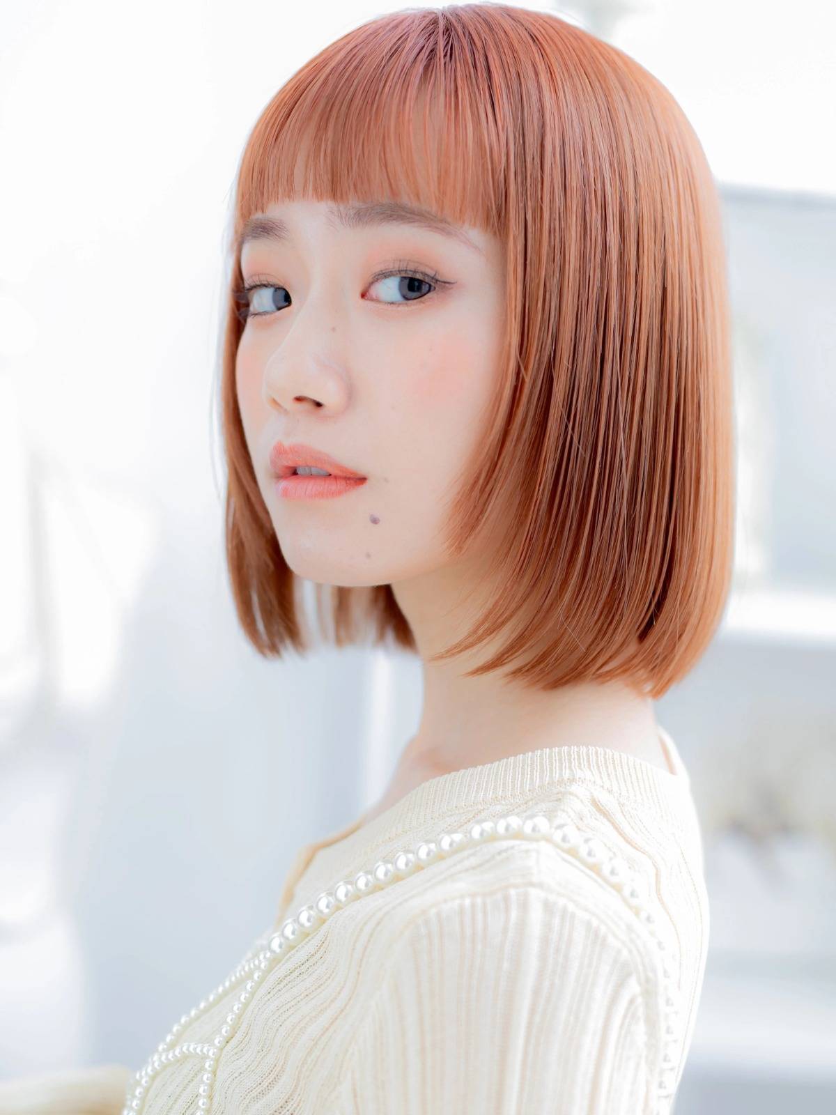 ミルクティピンクのシンプルボブ