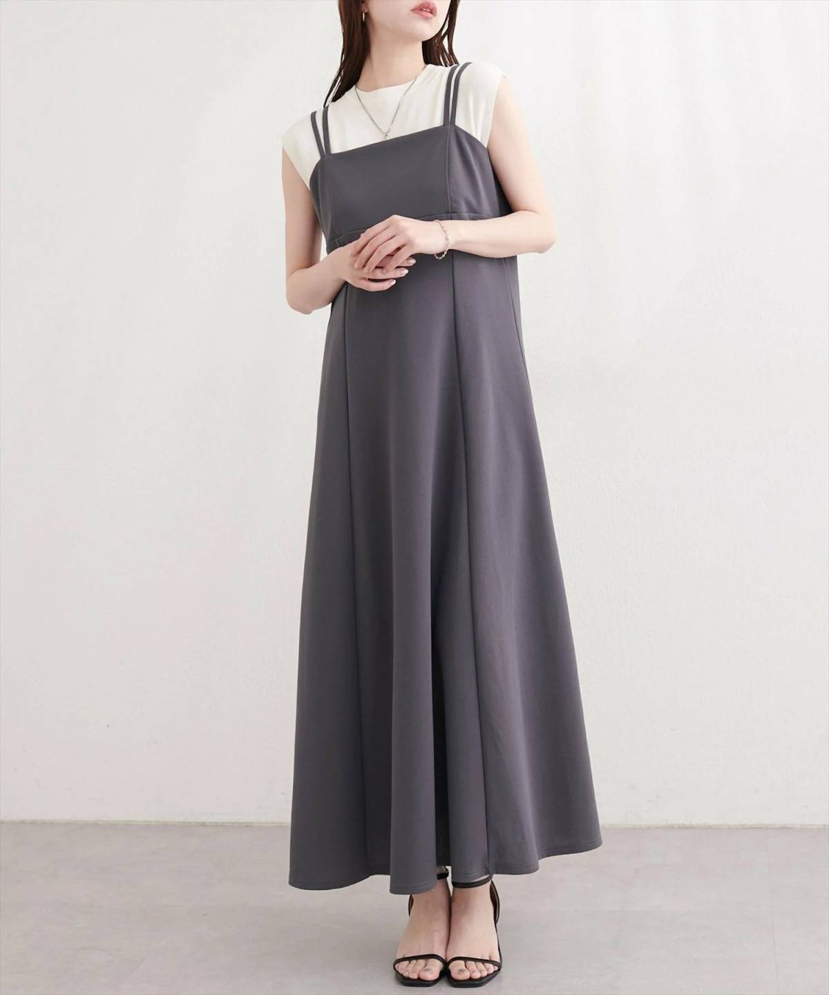 natural couture カットジョーゼットキャミワンピース