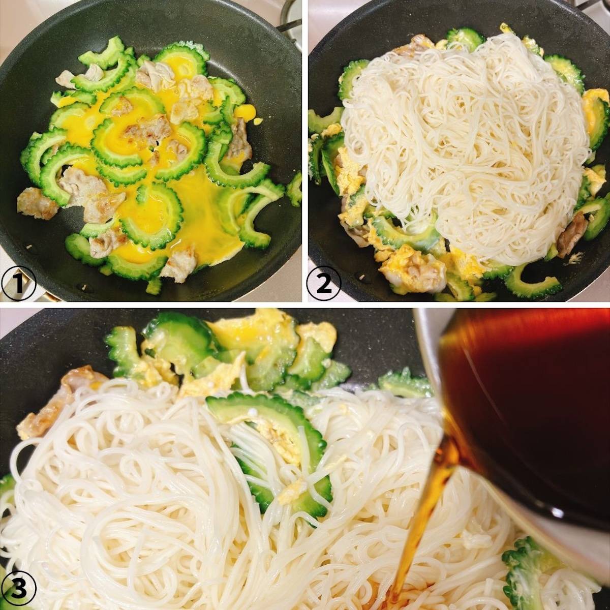 ヤマキ公式の「ゴーヤと卵のそうめんチャンプルー」のレシピ