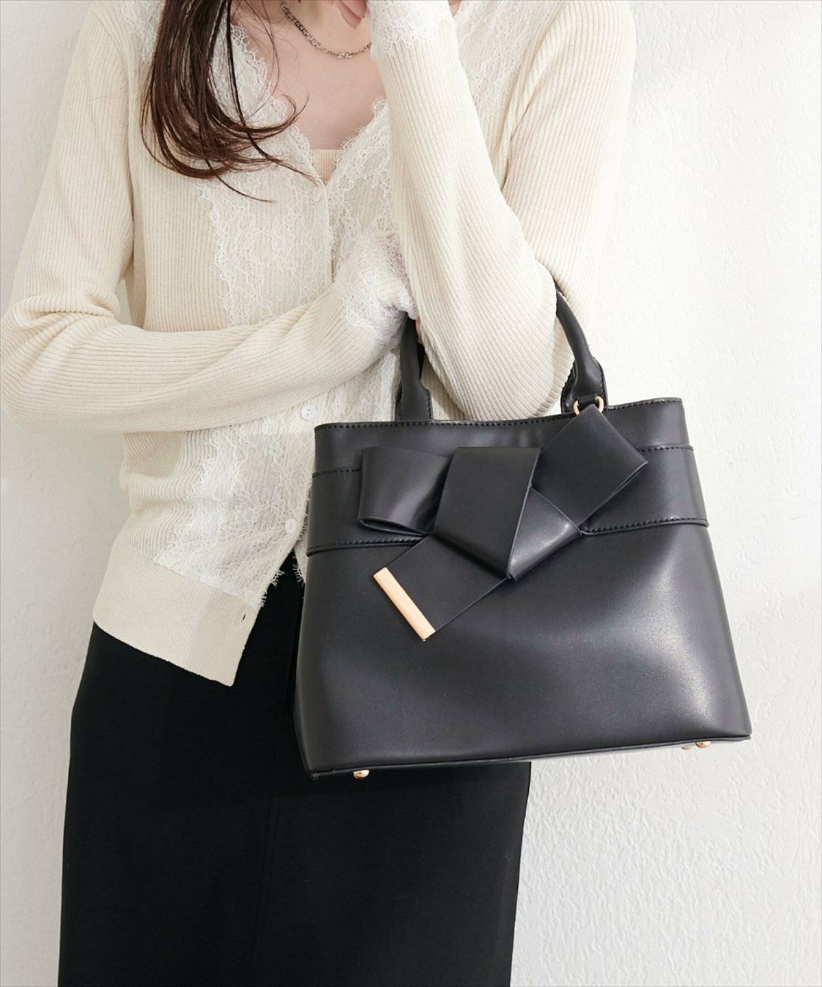 natural couture 合皮リボンアイコンバッグ