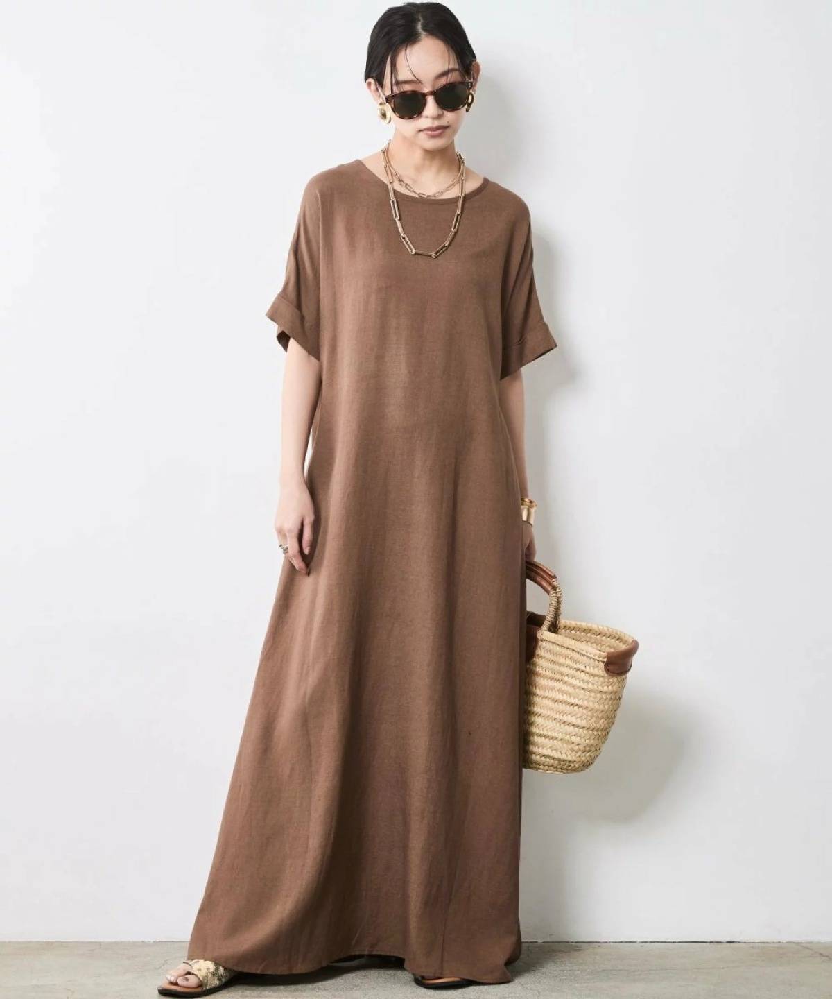 CHIC STYLE レーヨン麻2WAYフレンチスリーブマキシワンピース