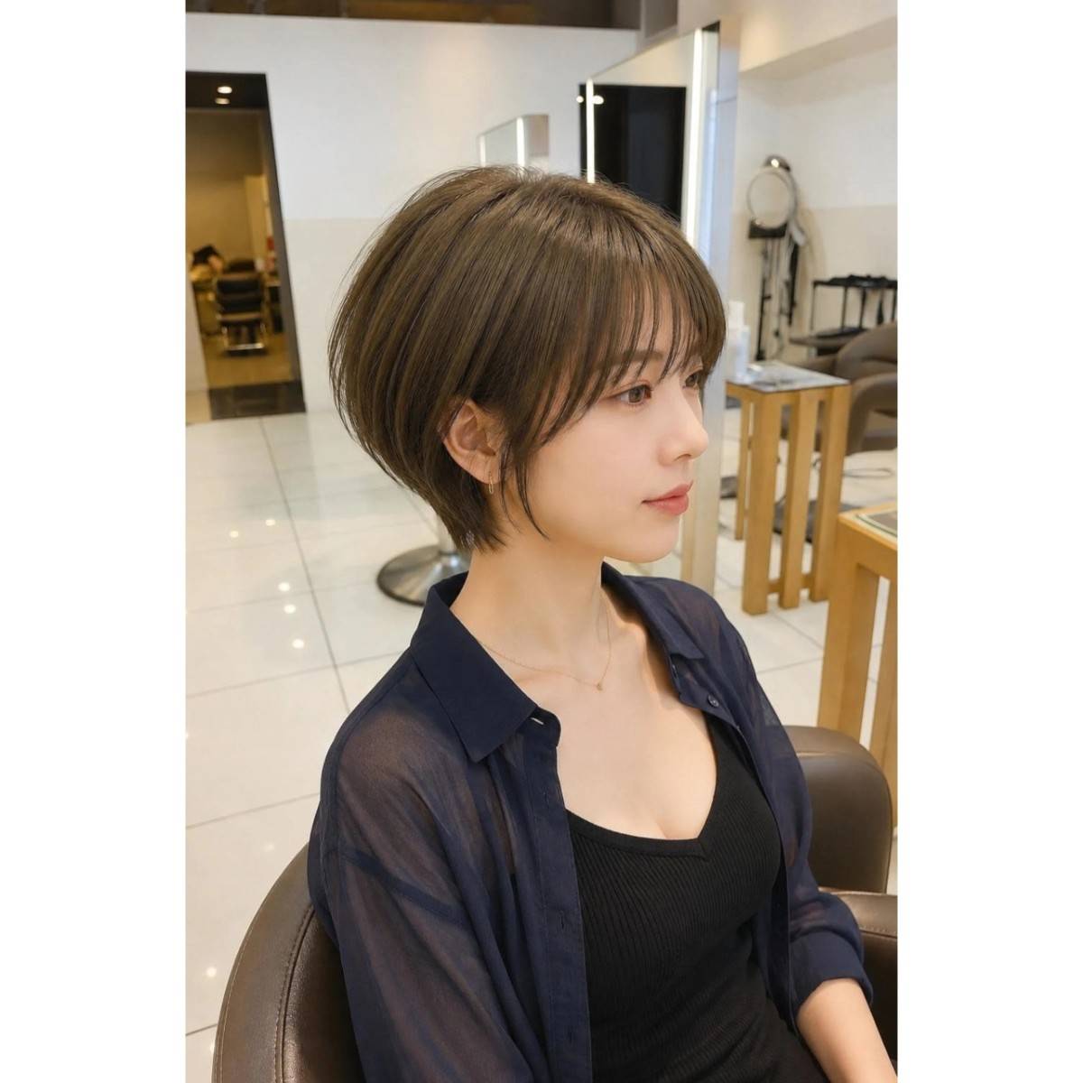 オリーブベージュのくびれショート