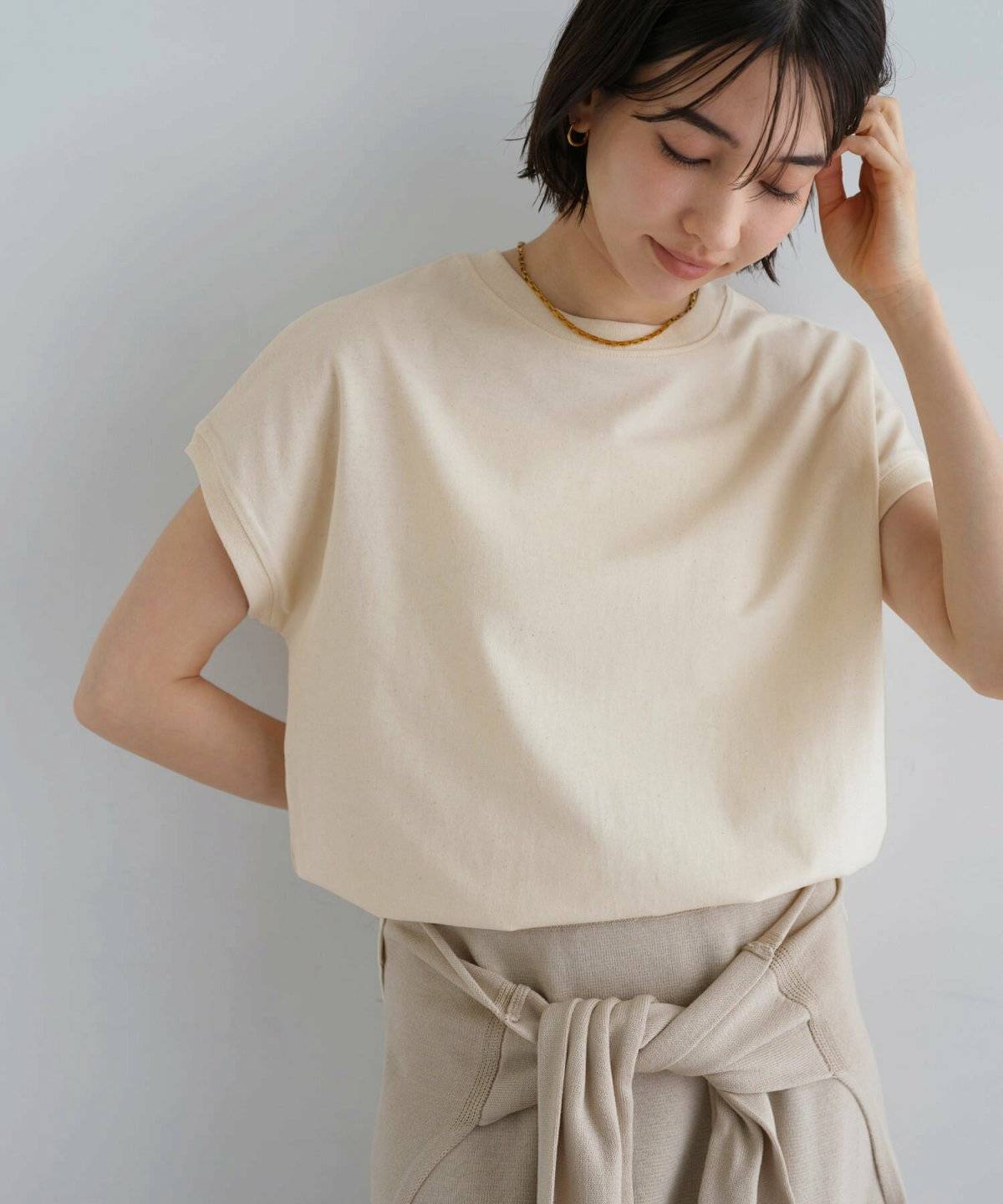 andme USAコットン 汗染み防止 フレンチスリーブ 半袖 Tシャツ