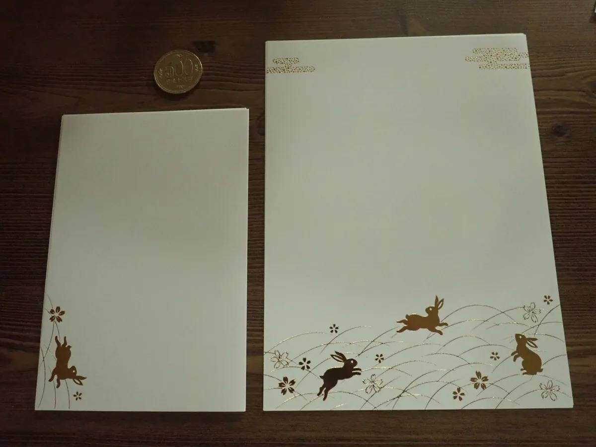 DAISO(ダイソー)：和風レターセット(うさぎ、便箋4枚、封筒2枚)