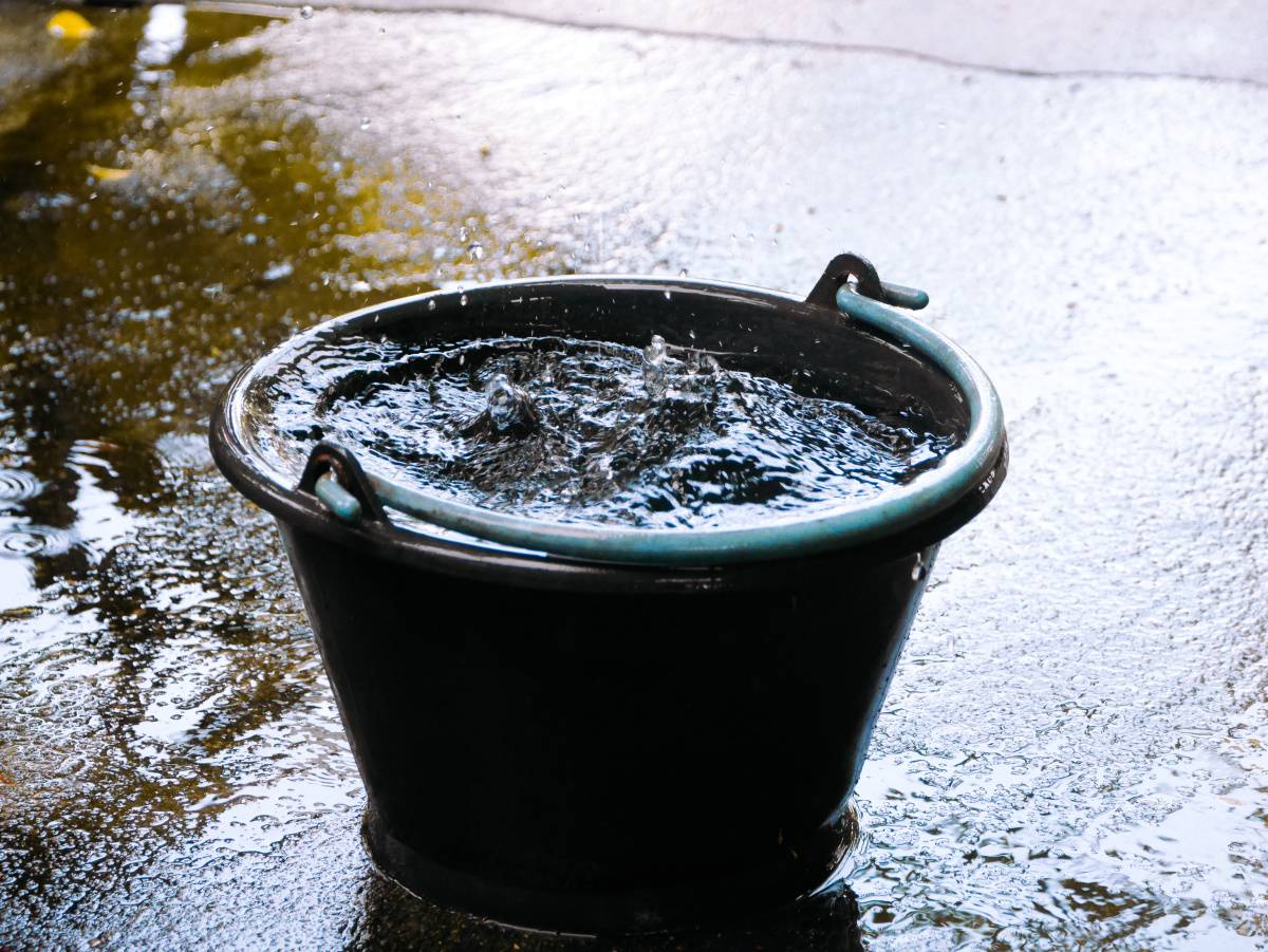 庭　運気　逃す　水がたまったバケツ