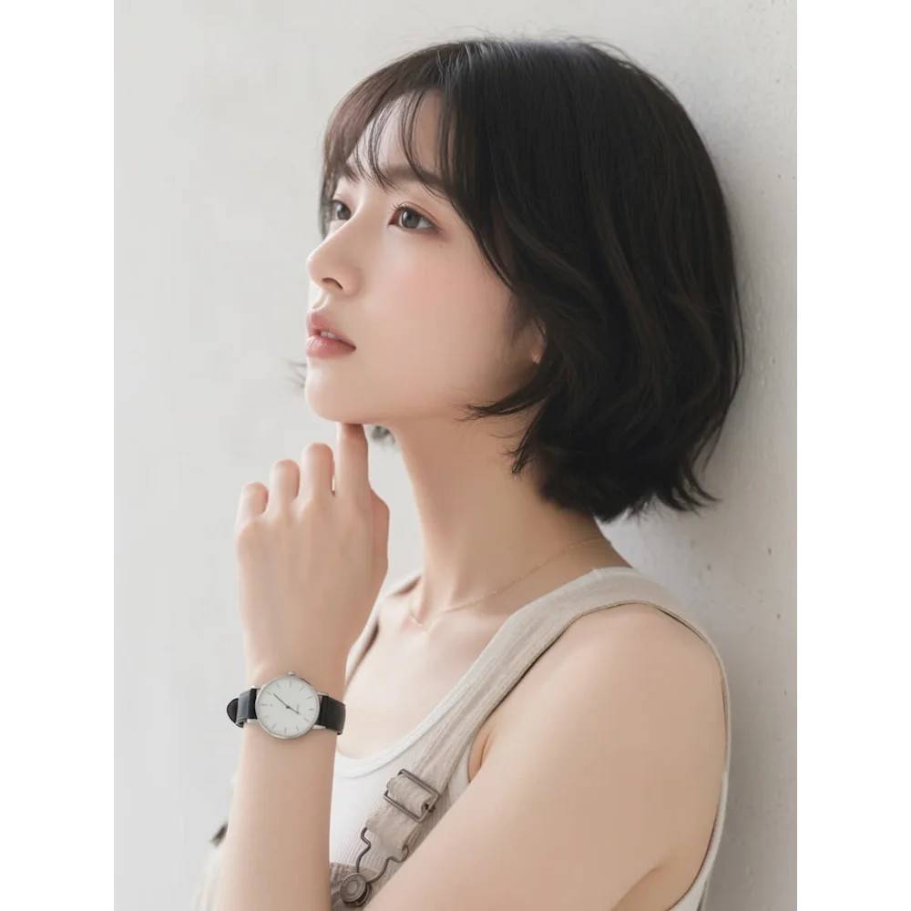 シースルーバングのナチュラルボブ