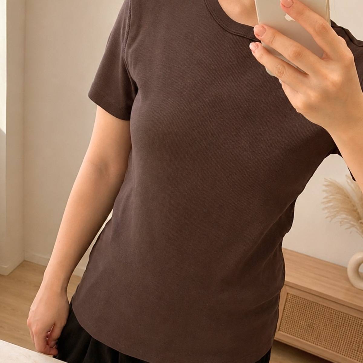 H&M リブTシャツ「ダスティパープル」