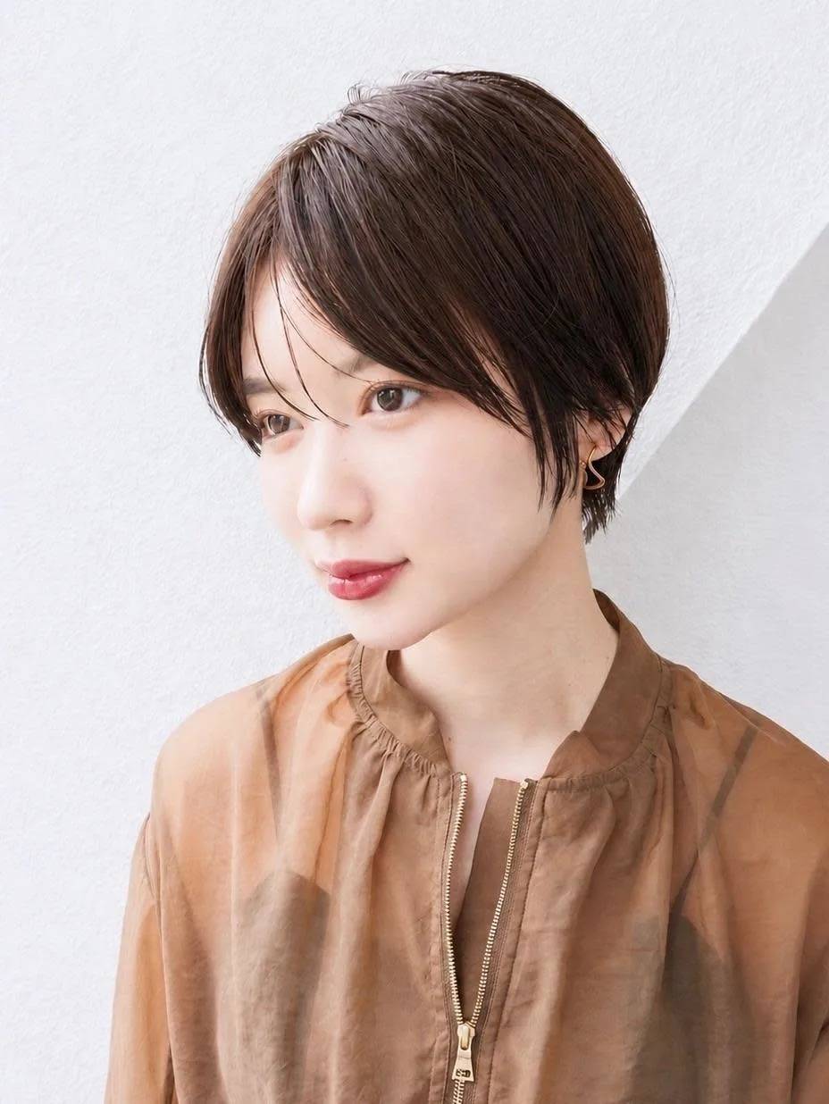 シースルーバングの前下がりショート