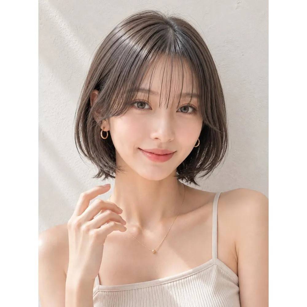 透明感グレージュのナチュラルボブ