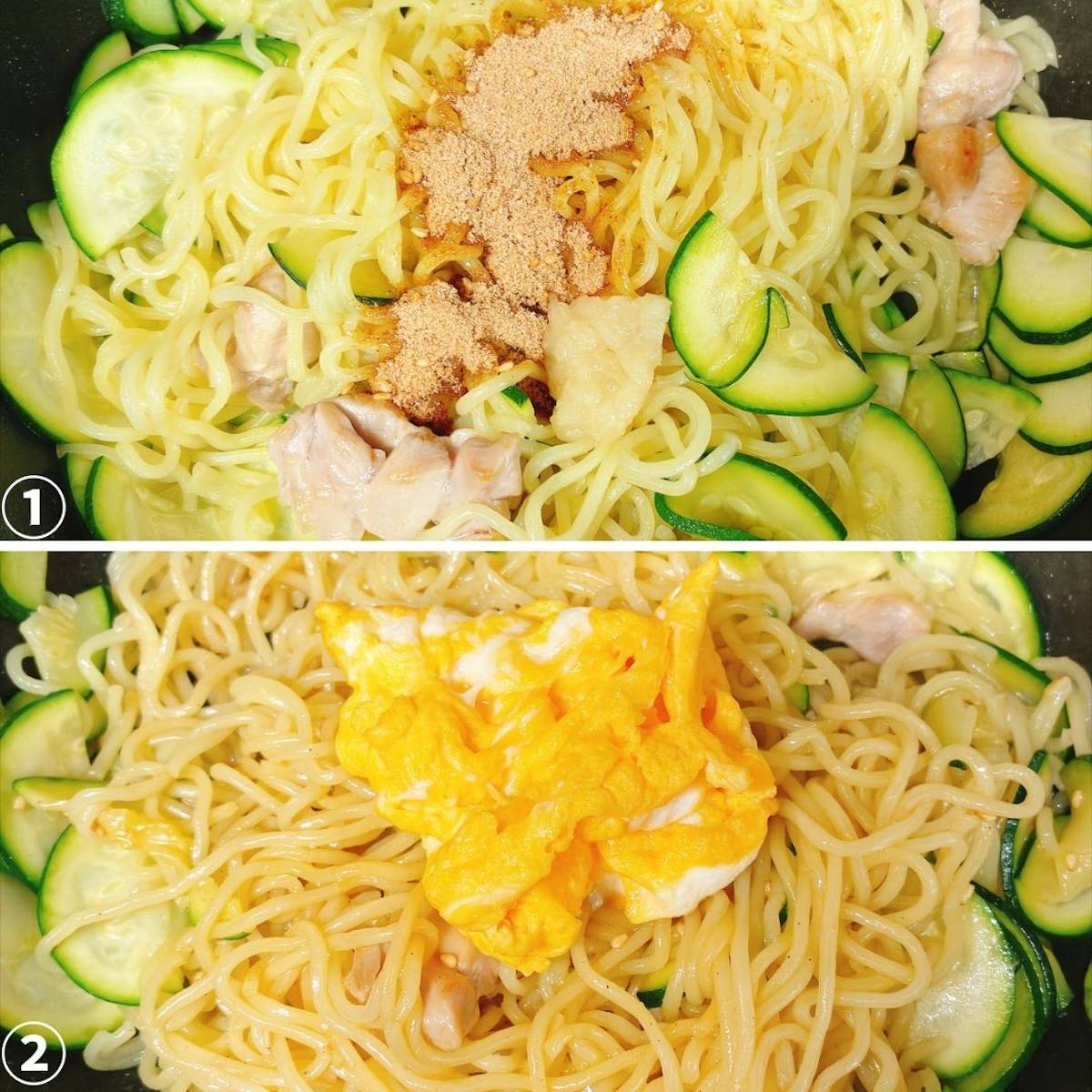 マルちゃん公式の「たっぷり野菜の親子焼そば」のレシピ