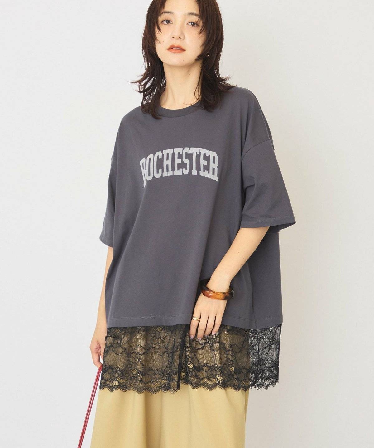 AMERICAN HOLIC カレッジロゴレースドッキングTシャツ