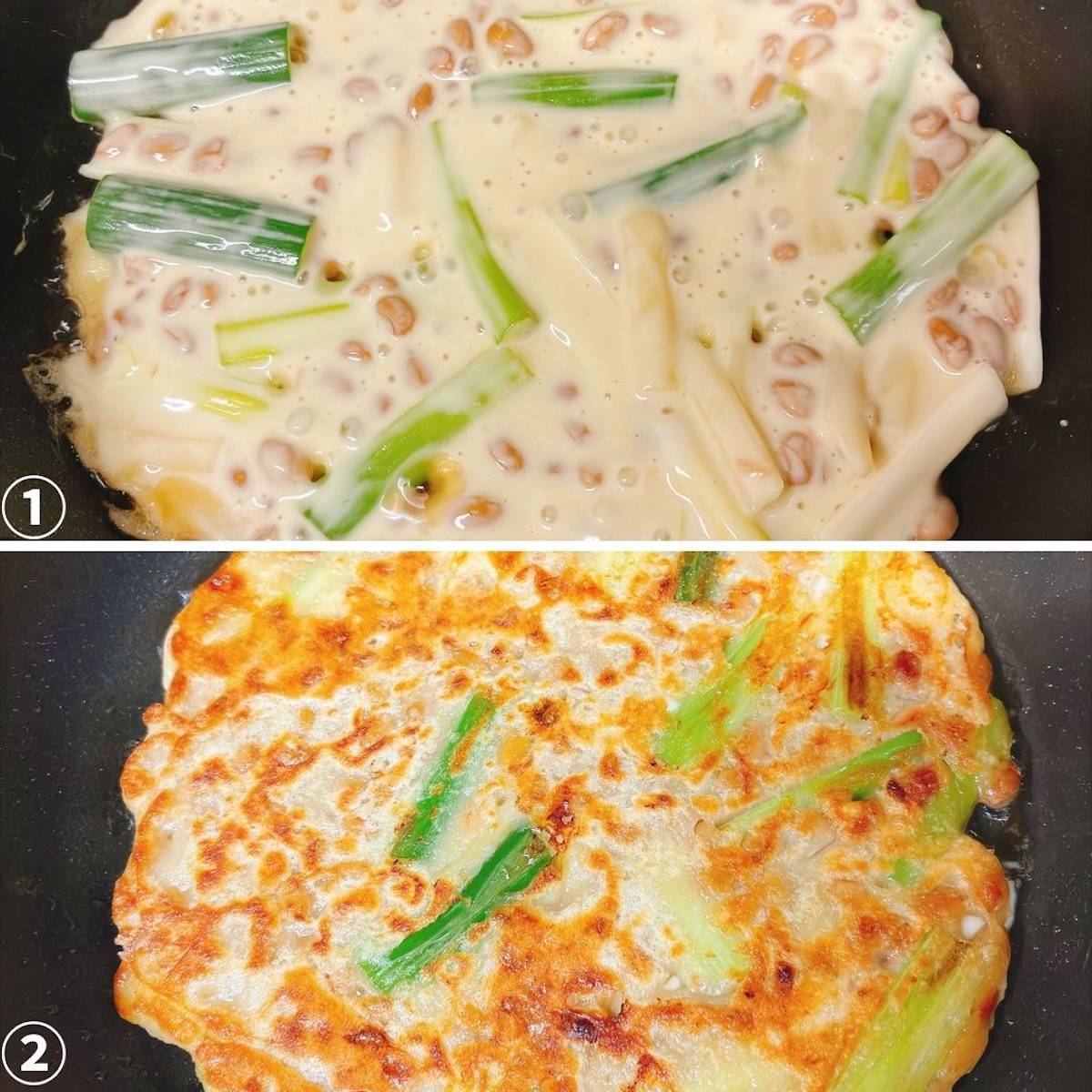 タカノフーズ公式の「納豆ニラチヂミ」のレシピ