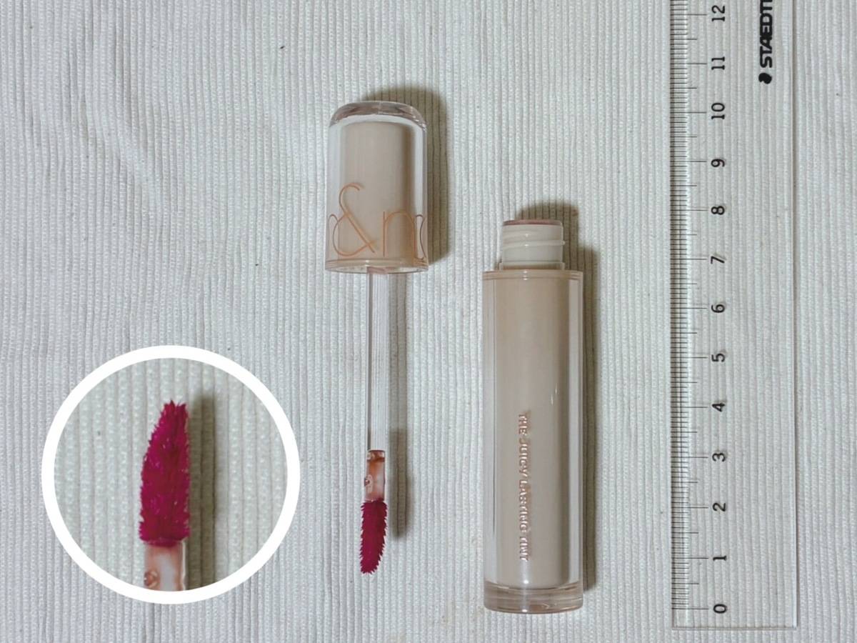 rom&nd ロムアンド ザジューシーラスティングティント 豆乳エディション 41 ソイアーモンド 本体 蓋開け 定規 サイズ