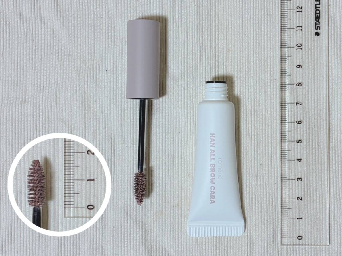 rom&nd ロムアンド ハンオールブロウカラ 豆乳エディション 13 タロベージュ 本体 蓋開け 定規 サイズ