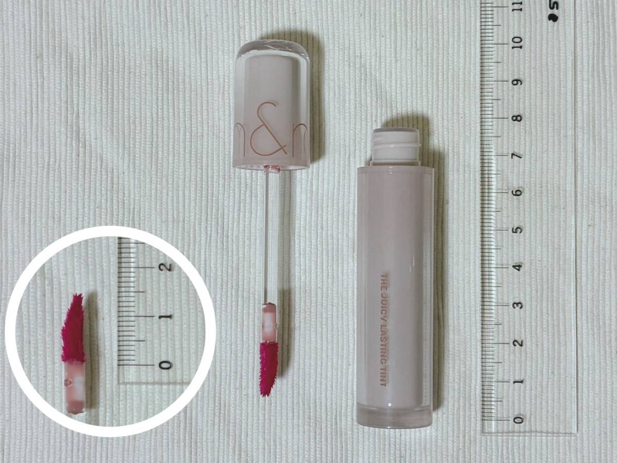rom&nd ロムアンド ザジューシーラスティングティント 豆乳エディション 42 ソイフィグ 本体 蓋開け 定規 サイズ