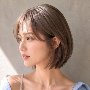  シアーベージュの丸みボブ 