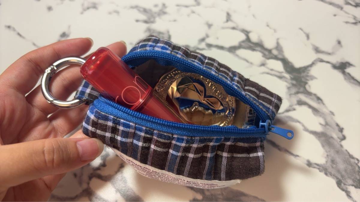 3COINS キルトチェックミニポーチ　使用感